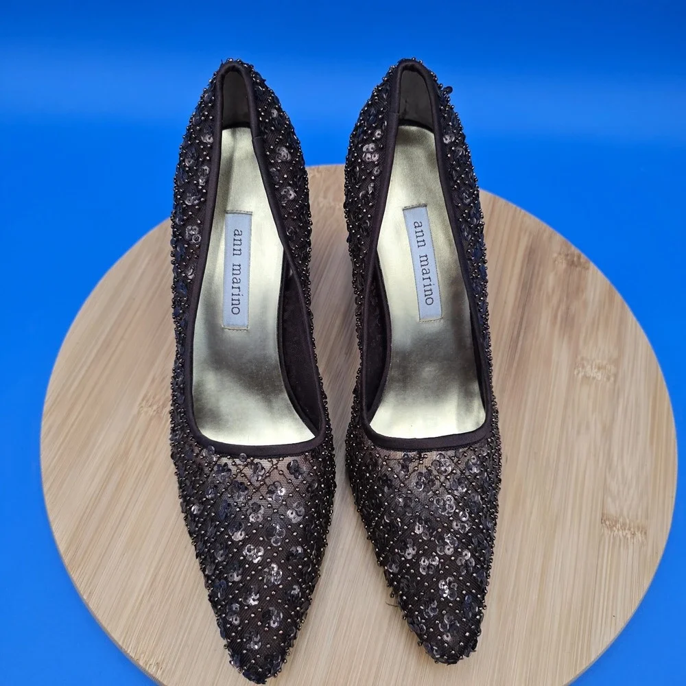 Ann Marino Women's 8.5 Brown  Bronze Sequin Heels Pumps Dressy  Formal New NWOB‎ - Picture 3 of 9
